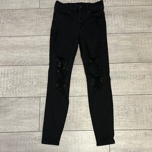 American Eagle Black Curvy High Rise Jegging Skinny  with Knee Distressing
